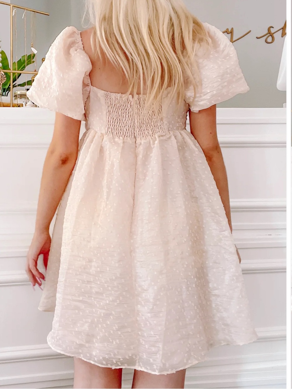 STORIA Blush Pink Puff Sleeve Textured Babydoll  Dress - Picture 10 of 10